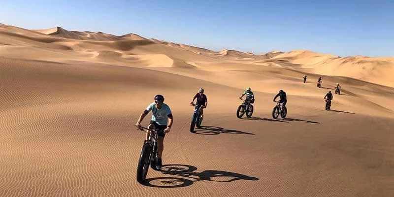 Fat biking group on the dunes